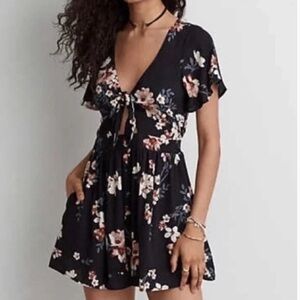 American Eagle Black Floral Cutout Romper Size Medium